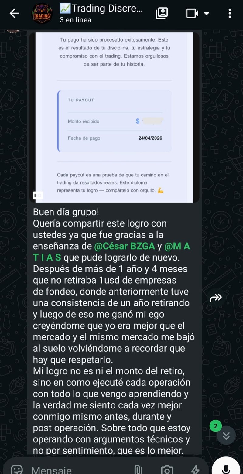 Mensaje de un alumno que volvió a cobrar un payout gracias a la enseñanza de César y Matías